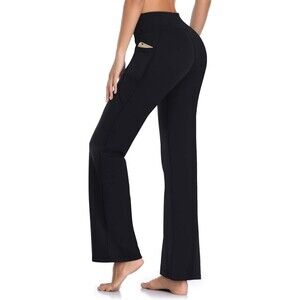 HISKYWIN Women's Flare Yoga Pants LARGE Black Tummy Control Bootleg Workout